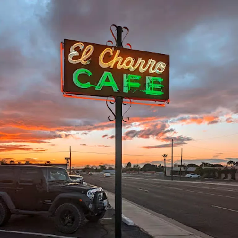 night life exterior photot of el charro sign