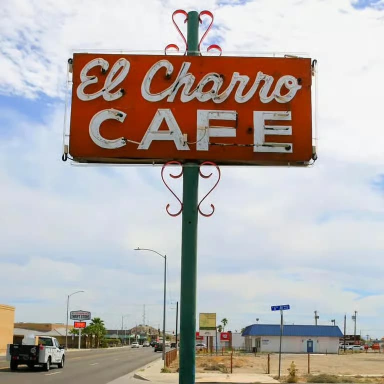 Outside El Charro Sign