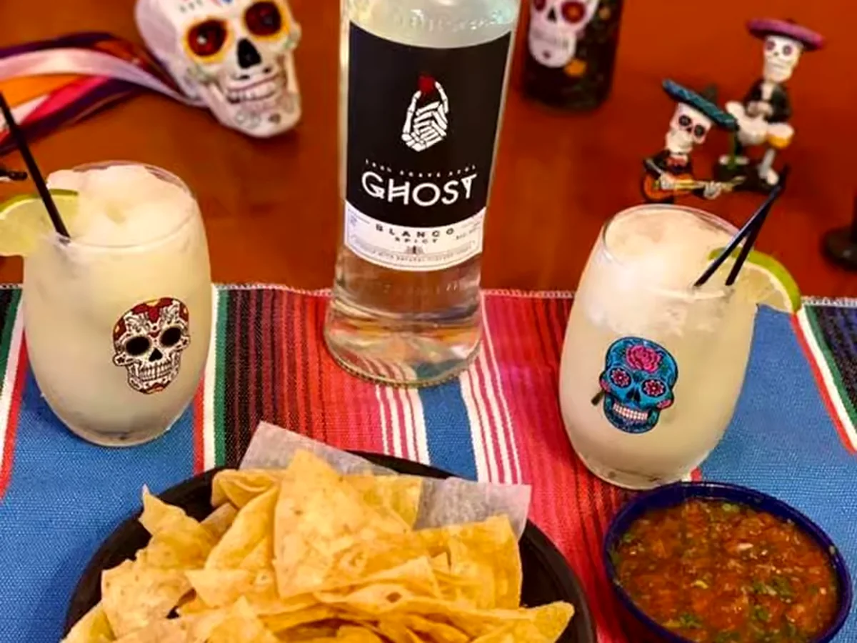 El Charro cocktails, chips, salsa, and tequila